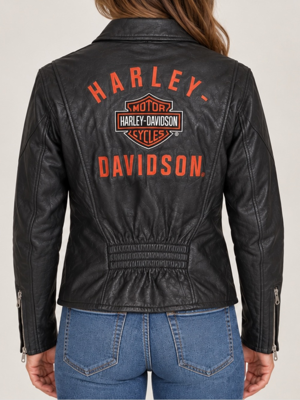Harley Davidson Women’s Leather Jacket Cinch Waist Zip Sleeves Size M